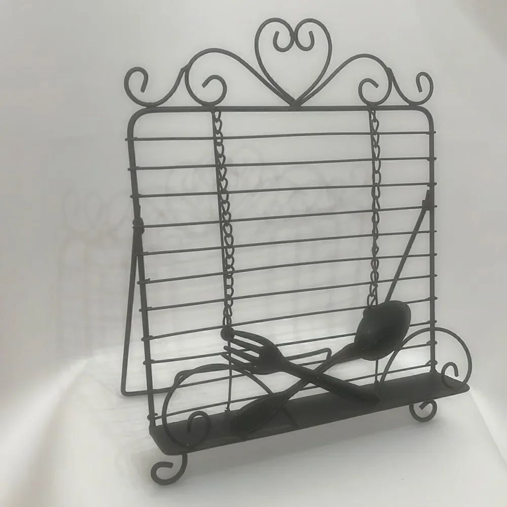 Metal Fork Spoon Wall Kitchen Cook Book Holder Ball And Chain Page Dividers